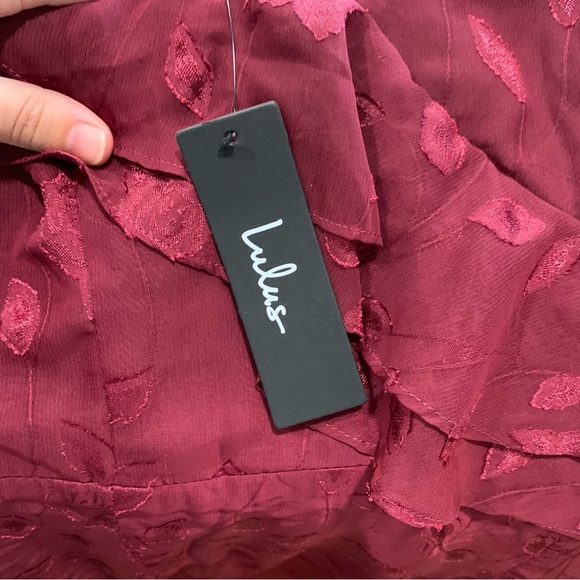 Lulus Forever Be Burgundy Floral Ruffle One-Shoulder Maxi Dress Size M Romantic - Picture 9 of 15